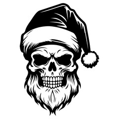 Scary horror spooky skull wearing santa claus hat