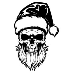 Scary horror spooky skull wearing santa claus hat