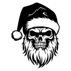 Scary horror spooky skull wearing santa claus hat