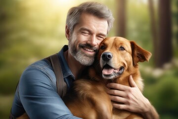 person with dog in nature background