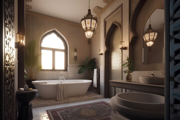 Arabic style interior of bathroom in a house.