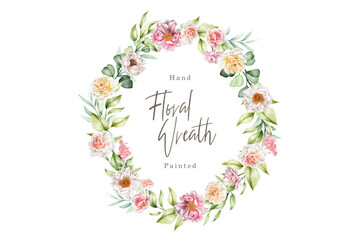 watercolor peony floral wreath illustration