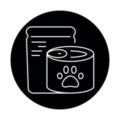 Pet food packaging black line icon.