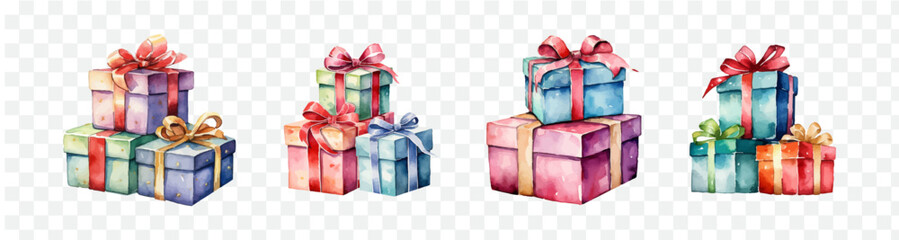 Christmas gift box watercolor isolated graphic transparent