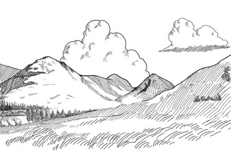 Landscape sketch of mountain vector illustration