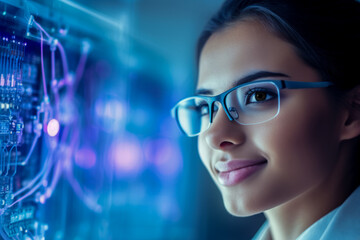 Young female science, technology and mathematics student exploring future possibilites in her education.