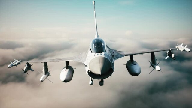 Fighting Falcons. Military american jet fighter. 3d animation
