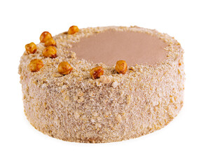 Kyiv cake with hazelnuts, chocolate glaze, and a buttercream-like filling