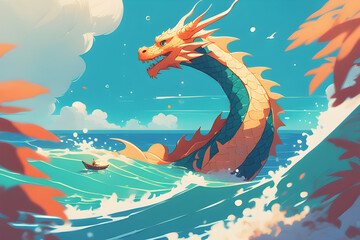 Draw me an dragon swimming in the ocean. Generative AI