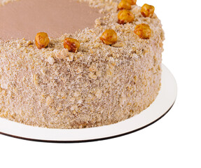 Kyiv cake with hazelnuts, chocolate glaze, and a buttercream-like filling