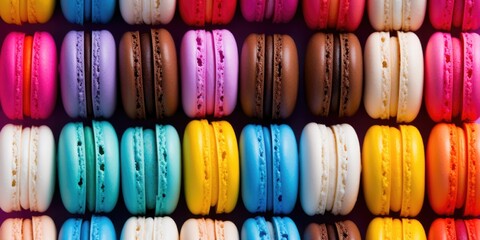 Close up colorful macarons dessert with vintage pastel tones, generative ai