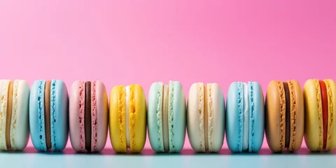 Photo sur Aluminium Macarons Pastel macaron or macaroon on pink background from above, vintage card,  generative ai
