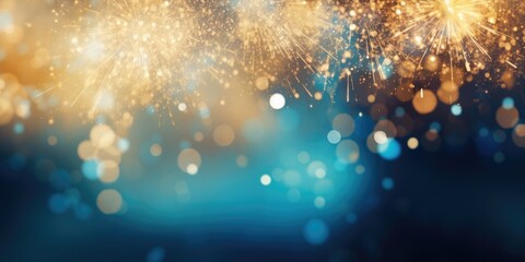 Abstract background new year, Blue and gold fireworks and celebrating holiday, copy space, generative ai