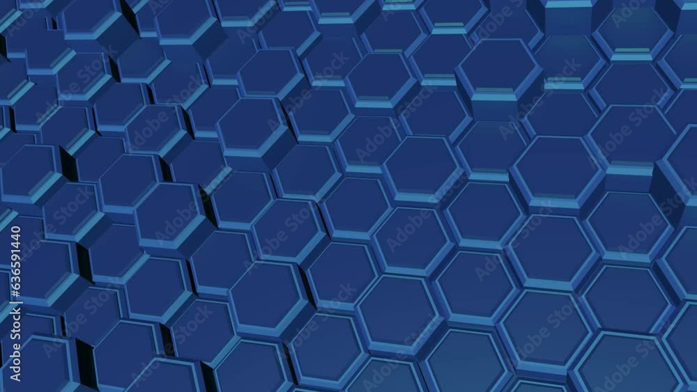 Poster video footage of blue dynamic hexagons. screensaver for intro. rendering animation.