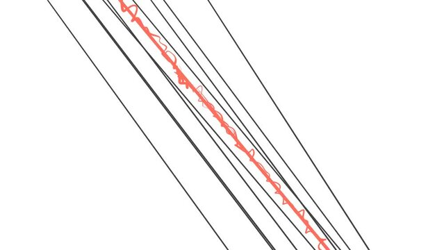 Laser beams diagonally with the main red light.