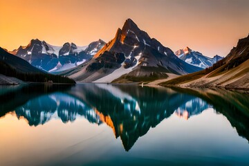 Mount Assiniboine, also known as Assiniboine Mountain, is a pyramidal peak mountain located on the Great Divide, on the British Columbia - obrazy, fototapety, plakaty
