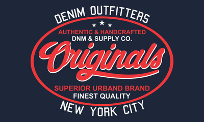Original Denim Outfitters Retro illustration typography t-shirt printing. college typography graphic Vector