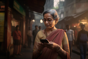 Senior indian woman using smartphone