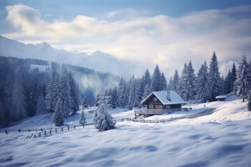 Winter ski chalet and cabin in snow mountain landscape in tyrol austria - obrazy, fototapety, plakaty