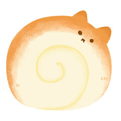Bread bun cat cute sweet dessert Japanese cartoon cream jam roll watercolor clipart - obrazy, fototapety, plakaty