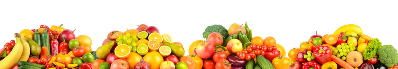 Bright berries, fruits, vegetables isolated on white