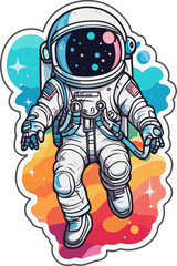 An astronaut in a space suit, colorful funny flat vector illustration for sticker.