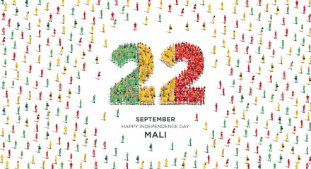 Happy Independence Day Mali. A large group of people form to create the number 22 as Mali celebrates its Independence Day on the 22nd of September. Vector illustration.
