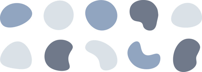 かわいい抽象的なゆるゆるフレーム　青　水色　グレー　流動体　Set of cute abstract shapes.Vector loose frame.