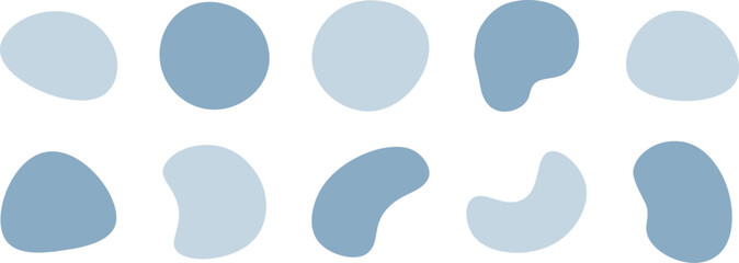 Fototapeta na wymiar かわいい抽象的なゆるゆるフレーム　青　水色　グレー　流動体　Set of cute abstract shapes.Vector loose frame.