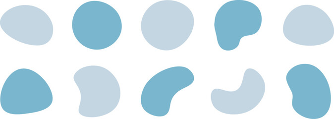 かわいい抽象的なゆるゆるフレーム　青　水色　グレー　流動体　Set of cute abstract shapes.Vector loose frame.