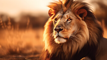 Portrait of a male lion (Panthera leo), Kalahari desert, South Africa. - obrazy, fototapety, plakaty