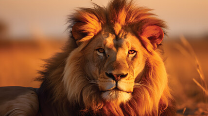 Portrait of a male lion (Panthera leo), Kalahari desert, South Africa. - obrazy, fototapety, plakaty