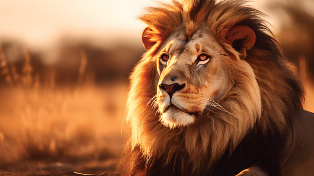 Portrait of a male lion (Panthera leo), Kalahari desert, South Africa.