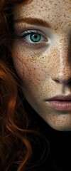 Irish woman with red hair and freckles - closeup partial portrait (Generative AI)