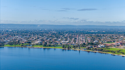 Aerial landscapes above Swan river in Perth, Western Australia