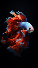 Obraz premium betta fish, fish fighters, ios background style, siamese fish fighting isolated on black background, betta splendens isolated beautiful tail, 