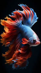 Obraz premium betta fish, fish fighters, ios background style, siamese fish fighting isolated on black background, betta splendens isolated beautiful tail, 