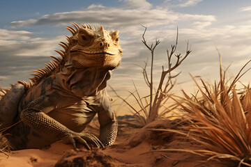 Nature photograpgy of a iguana in the sand desert.