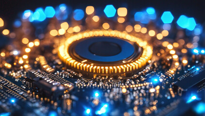 Fototapeta premium Electronic circuit board with processor, technology background.