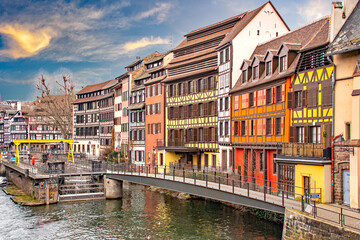 Fototapeta na wymiar Traditional half-timbered houses on the canals district La Petite France in Strasbourg, Alsace, France