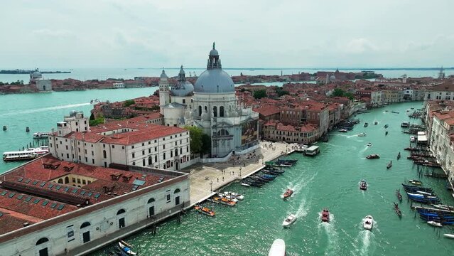 Aerial view of Grand Canal and Saint Peter's Basilica in Venice, Italy