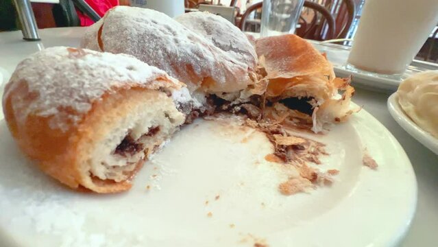 Spanish traditional food ensaimada in Cafeteria