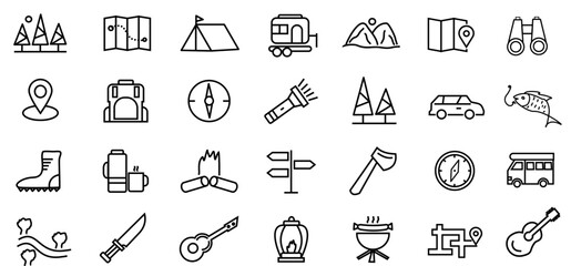 Camping icons set and tour icon vector illustration 