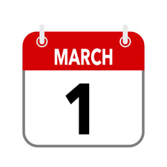 1 March, calendar date icon on white background.