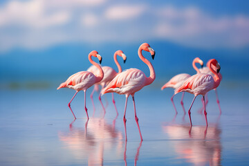 Flamingos in the lagoon of Salar de Uyuni, Bolivia.