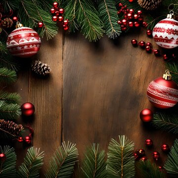 Moldura de Natal com fundo de madeira, gerado por IA