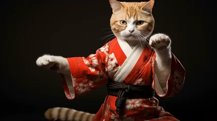 Fotobehang Cat wearing kimono for martial arts. Kitten practice © Hassan