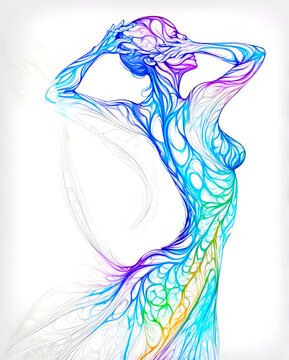 Ai generated illustration in  colourfull ink paint style of a woman dancing 