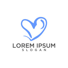 Blue heart hand draw logo design illustration.