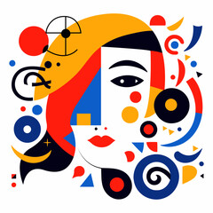 Abstract retro woman face consisting of figures, lines, ovals, squares. Print, design templates. Vector illustrations design